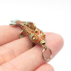 925 Sterling Silver Gold Plated Antique Enamel Chinese Koi Fish Pendant