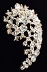 Vintage Crystal Paisley Pin Brooch Sparkling Shiny Rhinestone Silver Y2k A24