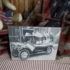 Antique Victorian Vintage Style July 4 American Model T Car Bw Photo Flags Sign