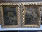 Vintage Mexican Brass Foil Art Set 2  9x12 In Frames  Familia Aranda 1857