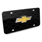 Chevrolet Golden In 3d Logo On Logo Pattern Black Aluminum License Plate