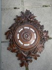 Antique Black Forest Wood Carved Wall Barometer Birds Nest Oak Leaves