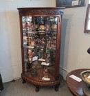 Antique Oak Corner China Cabinet -curved Beveled Glass Door     R j  Horner