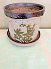 Vtg 1970s Takahashi Japan Speckled Stoneware Flower Pot Planter 4    Saucer Mcm