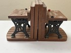 Vintage Enesco    school Daze    Bookends Featuring Wooden Desks With Cast Iron Legs
