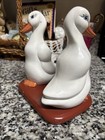 Vintage Style White Duck Pair Ceramic Figurine Blue Eyes Farmhouse Decor