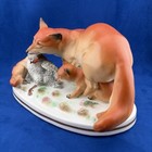 Fine Vintage European Porcelain Figurine Of A Hunting Fox With Family And Game