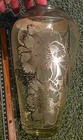 Vintage Clear Crystal 10 1 2  Tall Vase W  Silver Overlay Flowers   Leaves