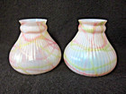Pair Antique Rainbow Art Glass Lamp Shades 2 1 4  Fitter