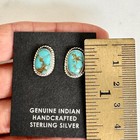 Natural Turquoise Stud Earrings Navajo Sterling Silver 925 Post 10 X 15mm Signed