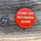 Vtg Stump For Beechwood Ageing Budweiser Beer Advertising Button Pin Pinback D3