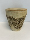 Vtg African Animal Hide Leather Hand Drum Percussion 7    Tall 6 75   across