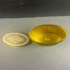 Vintage Floral Metal Tin Black Gold Filigree Oval Decorative Container England