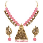 Indian Pearl Bridal Necklace Earrings Wedding Gold Plated Fashion Jewelry Set 