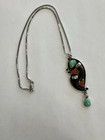 Holli Southwest Navajo Sterling Silver 925 Coyote Claw Turquoise Coral Pendant