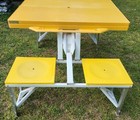 Vtg Yellow Plastic fold-out Table  Suitcase Folding Picnic Table Chair Set