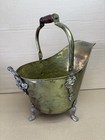  g59 Antique Lions Head Large Solid Brass Coal Scuttle Bucket W  Wooden Handle