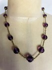 Vintage Purple Amethyst Glass Bead Necklace Brass Chain Antique Pools Of Light