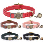 Personalized Cat Collar Puppy Kitten Engraved Name Tag Soft Leather With Bell