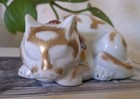 Vintage Kutani Japanese Sleeping Cat Figurine Hand Painted Porcelain 4 