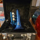 Pocket Trumpet Brass Bb Blue Lacquer Trumpet With 7c Mouthpiece  Hard Case strap