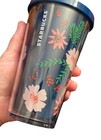 Starbucks Cold Cup 16 Oz Bird Of Paradise Floral Quetzal Blue Tumbler   Lid New