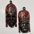 African Tribal Hand Carved Wood Mask Set Of 2 Hanging Wall Art Decor 9 5  X 4 5 