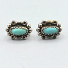 Petite Southwest Turquoise Sterling Silver Oval Gf Post Stud Earrings 1 7g