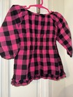 Vintage Y2k Kidgets Girls Pink black Plaid Ruffle Bow Blouse Long Sleeve 18m