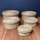 Vintage Set Of 5 Nesting Wicker Baskets With Lids Oval Shape Treasure Keeper
