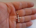  Necklace Pendant Cross  W  3 5mm White Pearls  18   Long 925 Sterling Silver 
