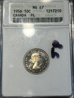 1956 Canada Gem Pl Ten Cents  Dime Anacs Ms 67 Pl Old Holder Rainbow Toned 