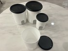 Tupperware One-touch Reminder 4 Piece Canister Set White W  Black Lids Nested