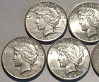 1921-1935 Peace Silver Dollars Uncirculated Lot Of 5 Mixed Dates 90  Silver