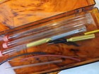 Vintage Sewing Box Amber Filled With Needles  Thread  Buttons  And More
