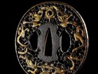 Nanban Tsuba Three Dragons Openwork Inlay Japanese Iron Sword Guard Edo Antique