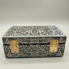 Vintage Korean Mother Of Pearl Lacquer Jewelry Box Turtle Latch Floral Inlay
