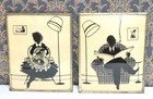 Vintage Silhouette Wall Art Pair Atomic Age Style Couple Framed Pictures 1950s