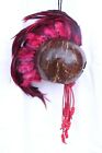 Red Feathers Ikaika Hawaiian Design Warrior Helmet 2 5  Coconut Brown Car Decor