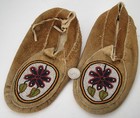 Stunning Old Vintage Native American Inuit Floral Motif Beaded Suede   Moccasins