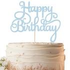Happy Birthday Cake Topper - Glitter Birthday Party Cake Decoration Light Blue