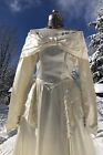 Vintage 1930   s Lovely Liquid Satin Wedding Gown Bow Illusion Neckline 34-25-62