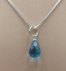 925 Italy Blue Crystal Tear Drop Necklace 18in Sterling Silver 2g Box Chain New