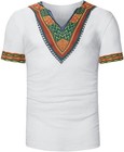 Mens African Dashiki T Shirt Tribal Floral Print V Neck Slim Fit Shirts Top