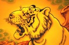 Chinese Empire Yellow Porcelain Cabinet Plate Roaring Tiger 13 25  By Auratic