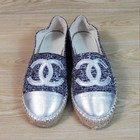 Chanel Espadrilles Gray silver Tweed Cc Cap Toe Flat Women s Shoe Size  Eu38 Us8