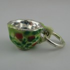 Sterling Silver Teacup Charm For Bracelet Enamel Yellow Green Tea Party Mini Cup