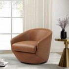 Brown Pu Leather Swivel Accent Arm Chair With Metal Base set Of 1 