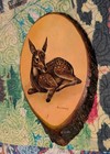 Vtg 1970 s Deer Fawn Decoupage Wood Slice Wall Art Print Signed Ruane Manning