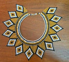 Mexican Huichol Beaded Necklace   Choker Handmade Gold Black White Multicolor